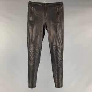 ALEXANDER MCQUEEN Size XS Black Leather Solid Zip Up Casual Pants